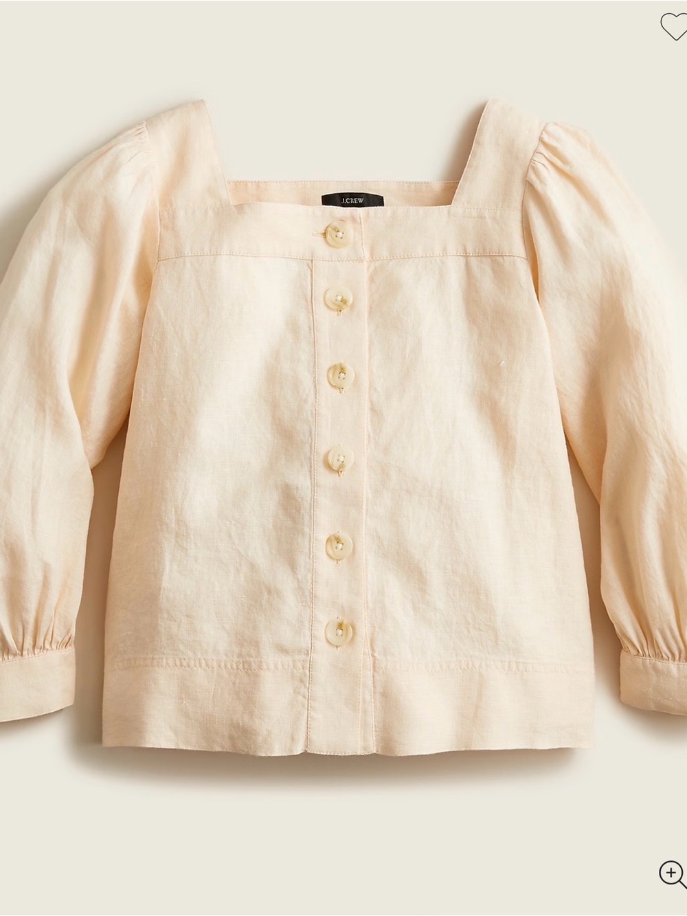J. Crew 100% Peach Linen Square-Neck Button Blouse with Puff Sleeves